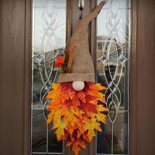 Guirlanda de Outono de 60 cm com Gnomo e Folhas de Bordo – Decoração de Ação de Graças e Festa da Colheita para Porta ou Parede