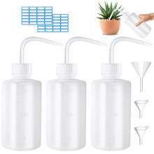 Quelcc 3 Pack Plastic Squeeze Bottles 250ml with Nozzles and Funnels, Safety Wash Bottle with Narrow Mouth with Scale for Lab Tattoo Ink and Kitchen