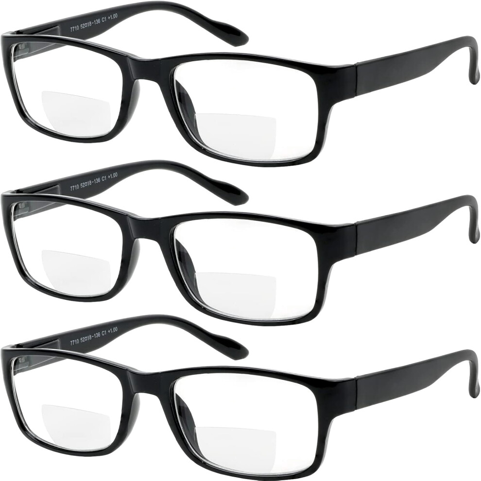 Bifocal Reading Glasses for Men and Women Rectangle MultiFocal Readers with Spring Hinges Retro Design