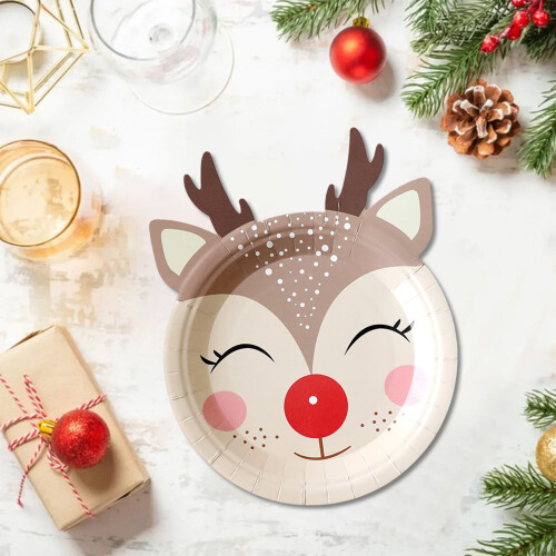 Julpapperstallrikar – Gran, Ren, Tomte, 10 st