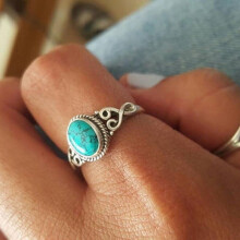 Women Silver Turquoise Natural Gemstone Bride Wedding Engagement Ring