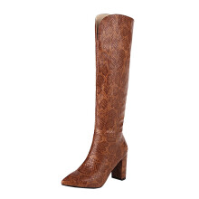 Kniehohe Stiefel für Damen, Winter, Übergröße, dick, hoher Absatz, Ärmel, Schlangenmuster, spitze Zehenpartie, kniehoch, US: 9 (42)