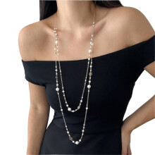 Lange Perlenkette für Damen, zierliche, mehrlagige Goldperlenkette, Statement-Schmuckstück für Pullover, 2er-Pack – passend zu allen Outfits