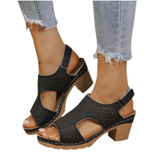 Bequeme Damensandalen, Damensandalen, Keilsandalen mit Absatz, offener Zehenpartie, Schnürung und Knöchelriemen, Sommerschuhe, Schwarz, Größe 9