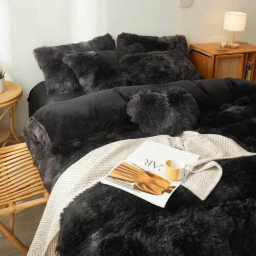 Σετ διπλών παπλωμάτων Fluffy Tie Dye Black – 2 τεμάχια (Κάλυμμα + Μαξιλαροθήκη), εξαιρετικά 2