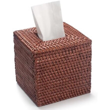 Štvorcový ratanový obal na krabicu na vreckovky, ručne tkaný prútený držiak na vreckovky, 14,5 x 14,5 x 14,7 cm, medovo hnedý