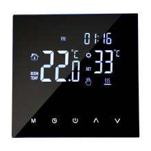 WiFi-slimme thermostaat met touchscreen-lcd, app-bediening en wekelijkse programmering – geschikt voor thuis en school.