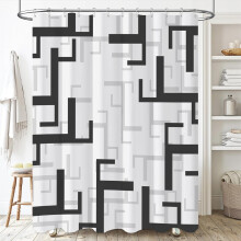 Extra Long72x84" Waterproof Geometric Shower Curtain Set with12Hooks – Black & White, Thick Polyester, Compatible with Standard Rods