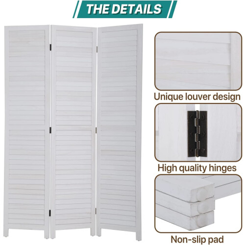 3Panel Wood Room Divider67.7" Tall Folding Privacy Screen Wall Divider for Home Office, White 2