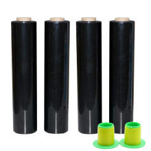 4 Pack Industrial Black Pallet Stretch Wrap Cling Film 20mic x 400mm x 260m with Plastic Rolling Handle.Self-Adhering Packing,Moving,Packaging,Heavy