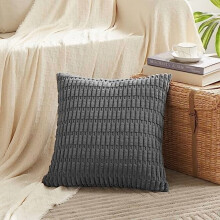Fundas de cojín decorativas de pana a rayas gris oscuro de 45x45 cm, decoración rústica de granja bohemia, funda de cojín cuadrada suave (45x45