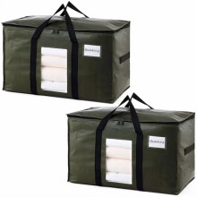 Paquete de 2 bolsas de almacenamiento extragrandes verdes, bolsas resistentes con ventana visible, asas envolventes, perfectas para mudanzas.