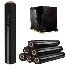 Tezraftaar Pallet Wrap Roll Non Extended Core 500mm x 250m 25mu 1.8kg Black Stretch Shrink Cling Film Wrapping Roll for Moving House, Furniture & In