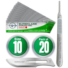 Scalpel Blades # 10 Stainless Steel Sterile Scalpel Surgical Blades Pack of 20 and Steel Handle for Wood Art, Surgical, Sculpting, Repairs, Lab Anato