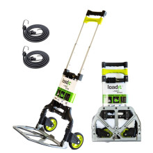 LoadIt 90kg Folding Hand Truck - Heavy Duty Sack Barrow Foldable Dolly on Wheels - Collapsible Aluminium Cart for Moving Delivery Warehouse Furniture