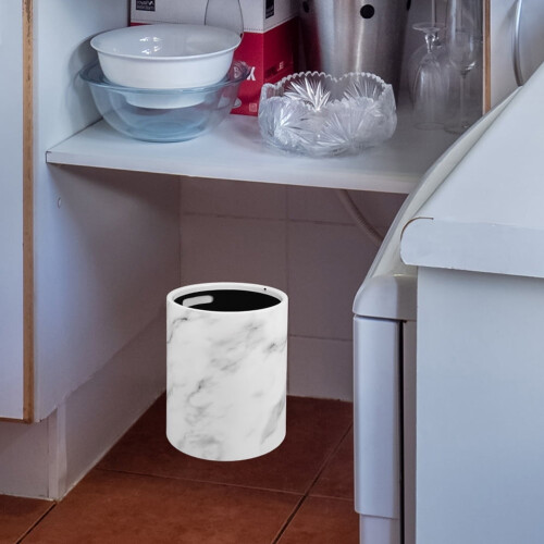 Papelera de baño con efecto mármol, 15 L, PP blanco