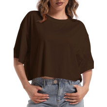 T-shirts til kvinder Drop Shoulder Rund hals Oversized Crop Tops Træningstoppe T-shirts