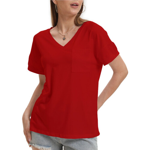 Γυναικείο T-shirt με V λαιμόκοψη και κοντό μανίκι και τσέπη 2