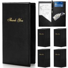 Lyellfe 12 Pack Restaurant Check Presenters, Guest Check Card Holder, PVC Leather Check Presenters for Servers, Black with Gold Thank You Imprint, Id