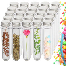 KAHEIGN 60Pcs Plastic Test Tubes with Caps, 45ml Clear Bath Salt Tubes Gumball Candy Tubes Vials Tube Container for Flower Spices Candy Sweets Glass