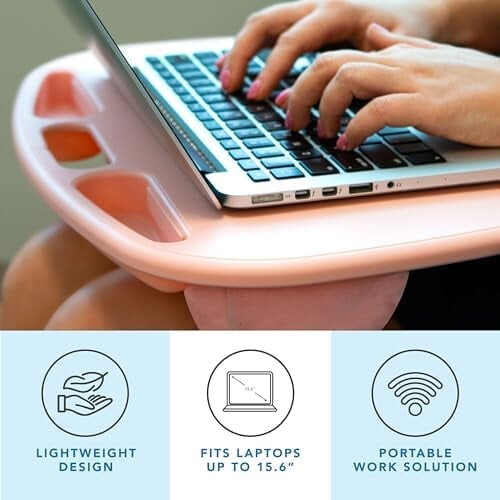Suporte para laptop MyDesk com apoio para dispositivos e suporte para celular - Quartzo Rosa - Compatível com laptops de até 15,6 polegadas - 1