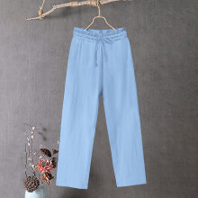 Pantalones de algodón y lino con cordón ajustable para mujer, ideales para primavera y otoño. Pantalones casuales de pierna recta con cintura
