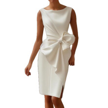 Vestidos de tallas grandes para mujeres con curvas, vestidos de mujer, vestido de moda de color liso con cuello redondo y corte ajustado, elegante