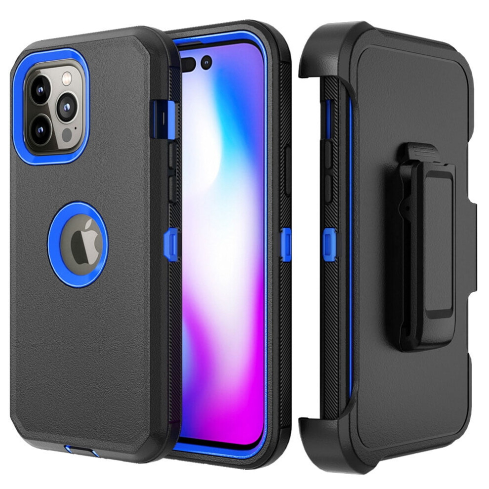 Xhy Compatible With Iphone 14 Pro Case: Military-Grade Rugged Armor, Belt Clip Holster, Shockproof & Detachable Â Black + Dark Blue Blue,Black 9418476417016