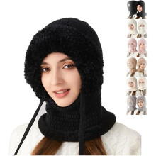 Gorro 3 en 1 para mujer, gorro de invierno suave, gorro con bufanda incorporada, gorro de invierno con cubrebocas, para exteriores.