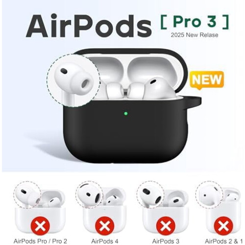 Μαλακή θήκη σιλικόνης συμβατή με AirPods Pro3 (2025, USB-C), περιλαμβάνει κιτ καθαρισμού και 1