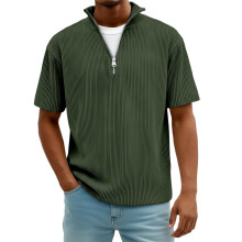 Herren Kurzarm-T-Shirts, lässige Oberteile mit Reißverschluss, Streifenmuster, einfarbige Blusen