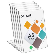 OFFCUP A5 Acrylic Sign Holder, 5pcs Poster Menu Holder, Perspex Display Stand L-Shape Double Sided Display Stands for Office, Restaurant, Hotel, Prom