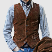 Mens Corduroy Suit Vest Slim Fit V Neck Button Down Vintage Waistcoat Western Cowboy Sleeveless Jackets Party Wedding