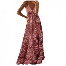 Vestido largo rosa para mujer, sin mangas, con escote en V, estilo casual, ideal para verano, bodas y fiestas en la playa – Tallas grandes XXXL