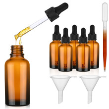 AYBUY 6Pcs 30ml Amber Glass Bottle with Glass Pipette, Glass Dropper Bottle with Funnel, Brown Glass Bottles Refillable for Essential Oils Aromathera