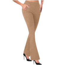 Pantaloni da yoga svasati a vita alta da donna con tasche laterali, in gabardine elasticizzata, tinta unita, taglie S-2XL – Casual e per