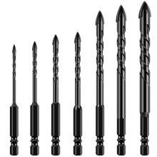 7Pcs 4-Edge Cross Drill Bit Set (3-12mm) for Stone, Concrete, Wood, Ceramic Tile – Tungsten Steel