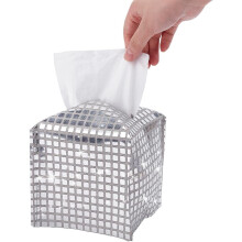 1 stuk tissueboxhoes met glitter, zilverkleurig, vierkant, bling, papierhouder, imitatieleer, discobal tissueboxhoes, sprankelend