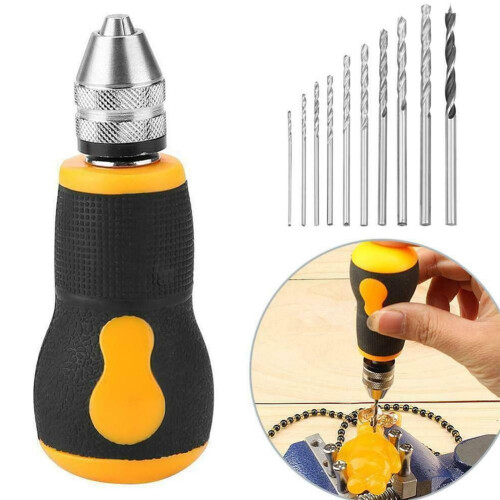 Micro Mini Portable Small Hand Drill + 10pcs Drill Tool Bits AU FA Set X6Y1 2