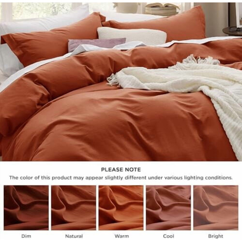 Σετ παπλωματοθήκης Terracotta Cal King – Προπλυμένη, σαν βαμβάκι, 104x98", Κλείσιμο με 2