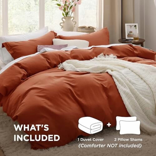 Σετ παπλωματοθήκης Terracotta Cal King – Προπλυμένη, σαν βαμβάκι, 104x98", Κλείσιμο με 1
