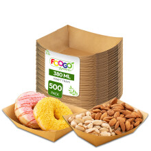 FOOGO Green 500pcs Party Paper Food Trays 380ml (13oz), FSC Certified, 17x13.3x4cm, Preassembled Medium Takeaway Food Boxes, Eco-Friendly Water & Oi