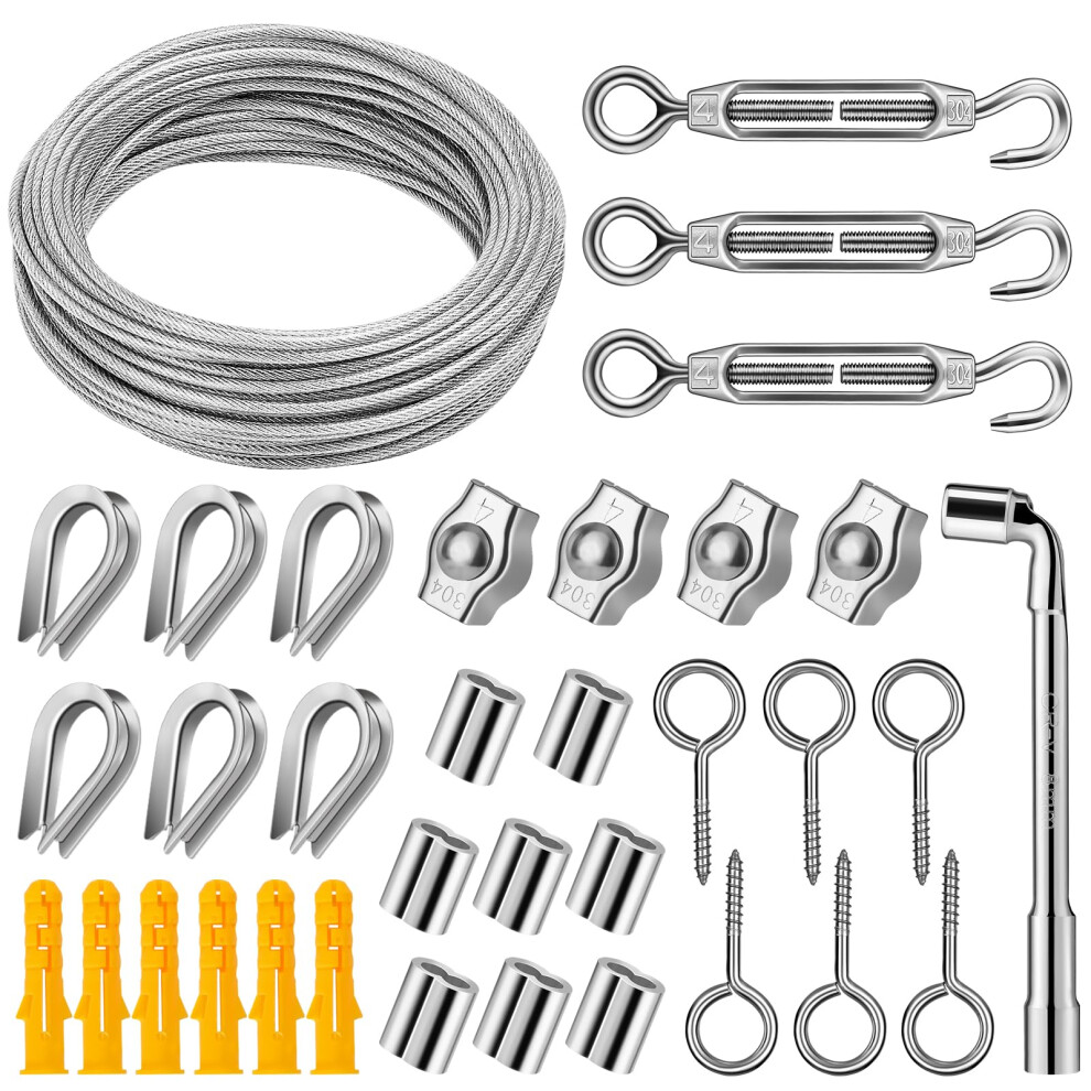 Diyland 20M/3Mm Stainless Steel Wire Rope Kit, M4 Turnbuckles Wire Tensioner Kit For Climbing Plants, Outdoor String Lights Hanging, Fence, Picture, 13702373