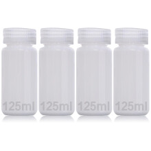 DKBT Pack of 4 Wide Mouth Plastic Bottles, 125 ml, Empty Laboratory Bottle, Leak-Proof, Translucent HDPE Bottle with Wide Opening for Pill Bottles, W