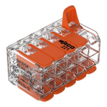WAGO 221-420; 10-Conductor Splicing Connector with Levers, 4mm², Transparent Housing, Pack of 15