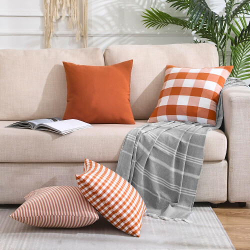 Bränt orange buffelpläd örngott 18x18 set med 2 1