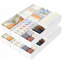 16-Pc White Fabric Drawer Organizers for Clothes, Socks, Underwear, Ties – Shallow Dividers for Dresser & Nursery (Compatible with Standard Drawers)