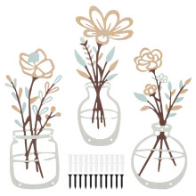 3-teiliges Wanddeko-Set aus Metallblumen – Rustikale Landhausdeko, beige, minimalistische Blumenwanddekoration, 14 x 7,48 Zoll