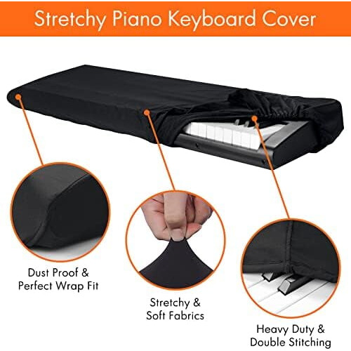 Støvdeksel til pianokeyboard, svart, elastisk med 61 tangenter 2