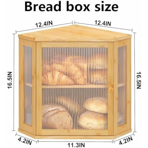 Two-Tier Corner Bread Box for Countertop, Large Capacity, Adjustable Height, Compatible with Kitchen Decor 1